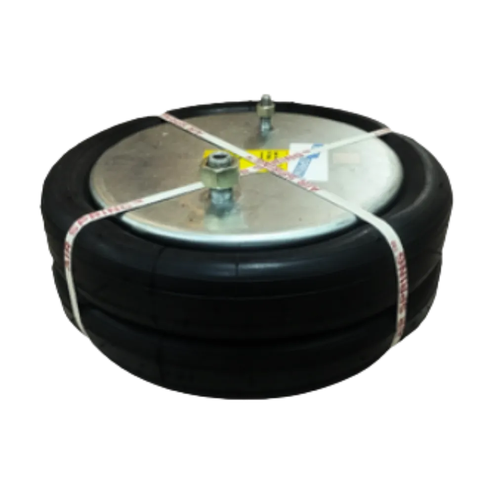 Heavy-duty round air spring with metal top plate and mounting bolts