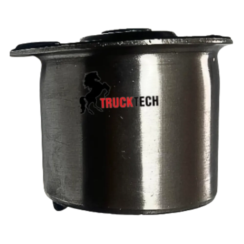 Cylindrical truck engine mounting bushing with metal casing